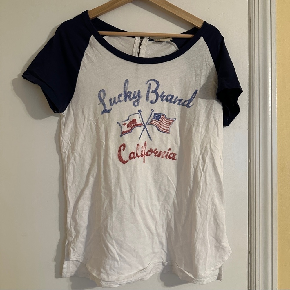 Lucky Brandy Raglan Shirt California USA 1/4 Zip in Back Women M